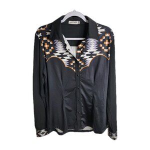 Ranch Dress'N Performance Rodeo Cowgirl Western Pearl Snap Womens Medium Black